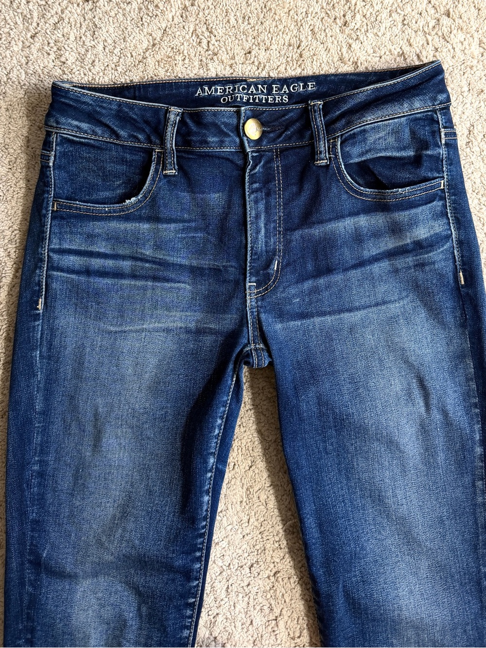 Womens American Eagle Jegging Jeans Size 8 Super Stretch Dark Blue Mid Rise 8S
